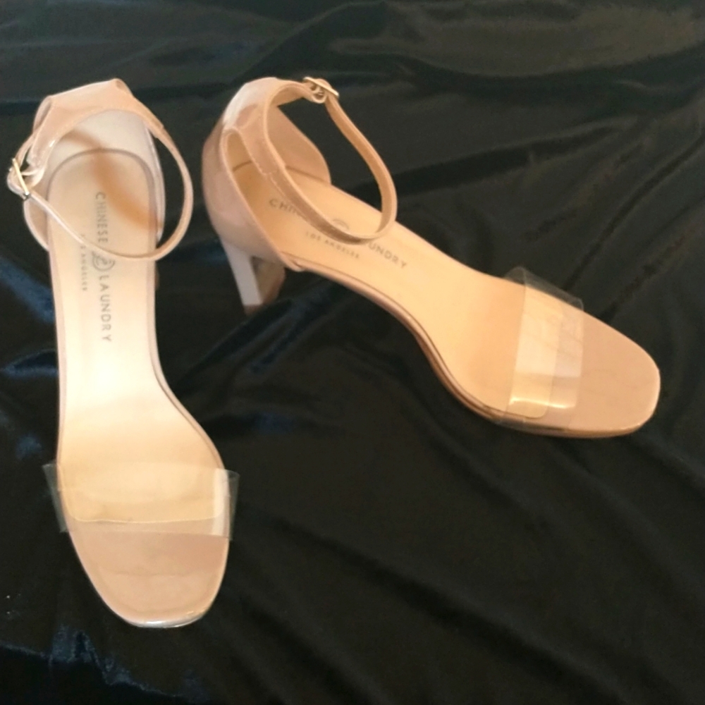Chinese Laundry Los Angeles Ankle  Strap Clear and Nude Heels Size 9.5 Medium